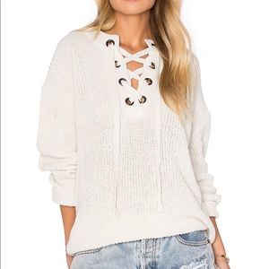 Lace Up Sweater, Ivory